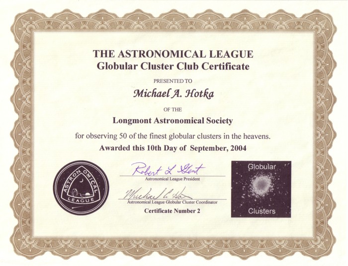 Picture of Globular Cluster Certificate