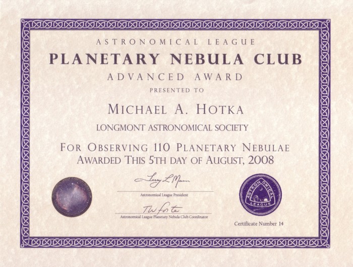 Picture of Planetary Nebula Certification