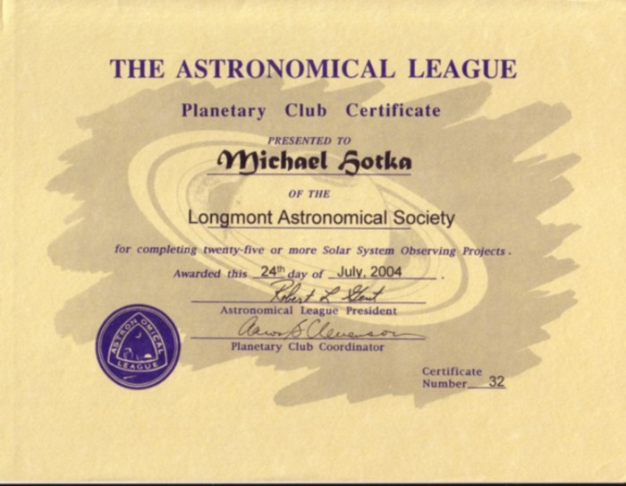 Picture of Planetary Observer Certificate