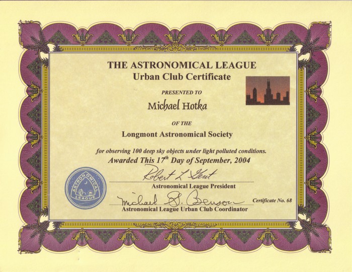 Picture of Urban Astronomer Certificate